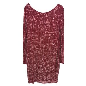 Windsor Rhinestone Mesh Long Sleeve Mini Dress M Burgundy Glam Party Bodycon